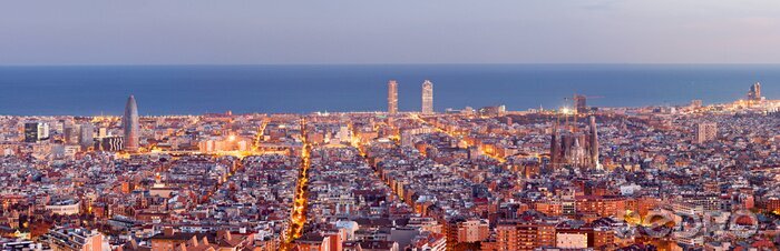 Papier peint  Panorama de Barcelone au crépuscule