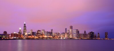Papier peint  Panorama de Chicago ciel mauve