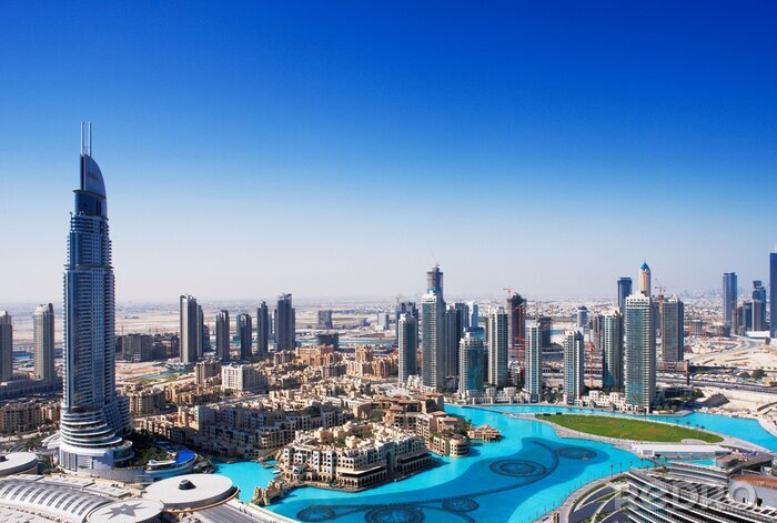 Papier peint  Panorama de Dubaï avec les piscines