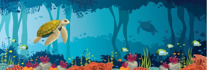 Papier peint  Panorama de l'océan avec une tortue