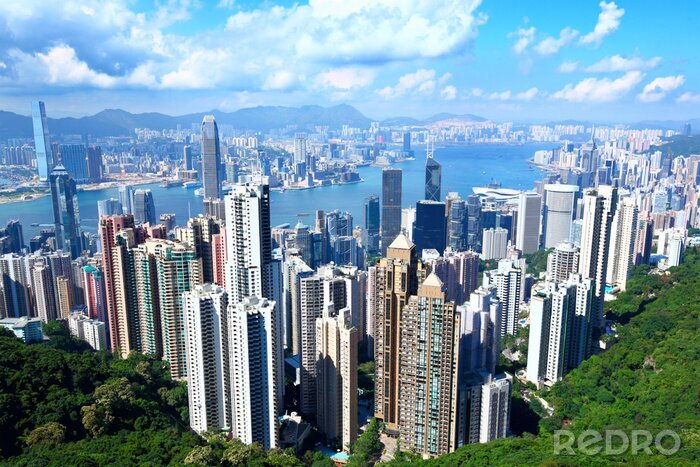 Papier peint  Panorama de la ville de Hong Kong journée ensoleillée