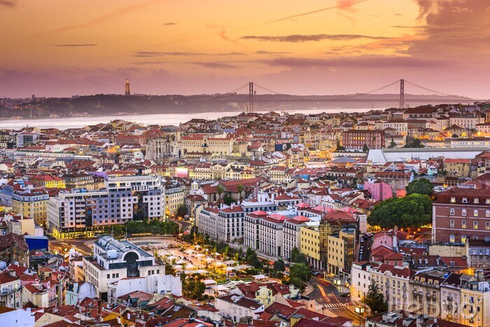 Papier peint  Panorama de Lisbonne avec un pont