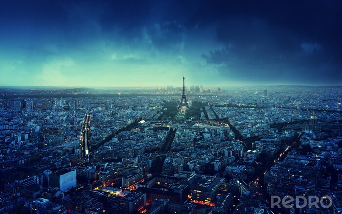 Papier peint  Panorama de Paris bleu