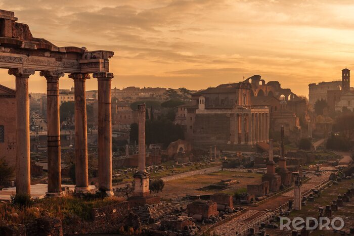 Papier peint  Panorama de Rome au coucher du soleil