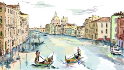 Papier peint  Panorama de Venise croquis en couleurs