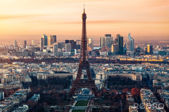 Papier peint  Panorama de ville avec la Tour Eiffel