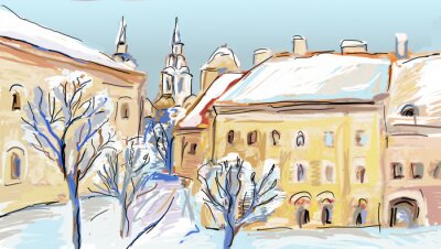 Papier peint  Panorama de ville en hiver image