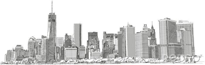 Papier peint  Panorama de ville noir et blanc