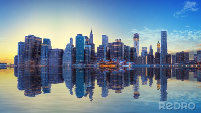 Papier peint  Panorama de ville reflet dans l'eau