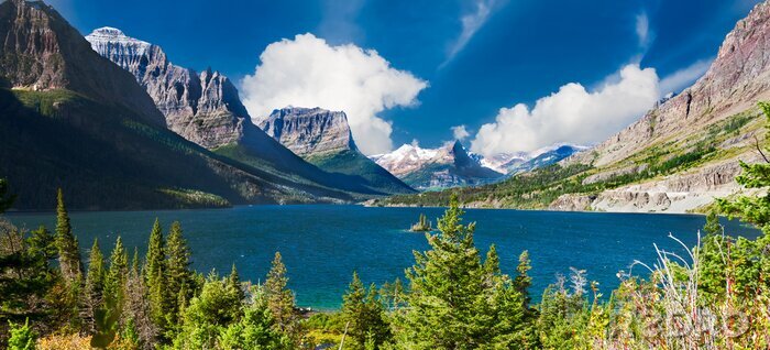 Papier peint  Panorama du lac et des montagnes en été