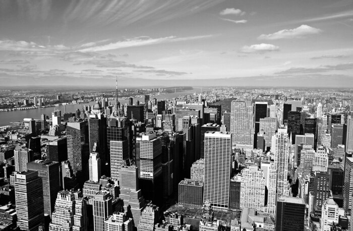 Papier peint  Panorama hautes tours en noir et blanc