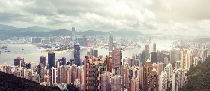 Papier peint  Panorama Hongkong sous le brouillard