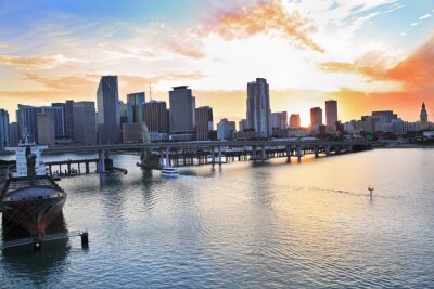 Papier peint  Panorama Miami au coucher de soleil