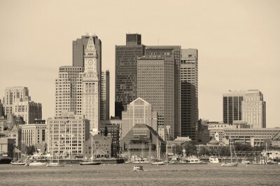 Papier peint  Panorama noir et blanc immeubles de Boston