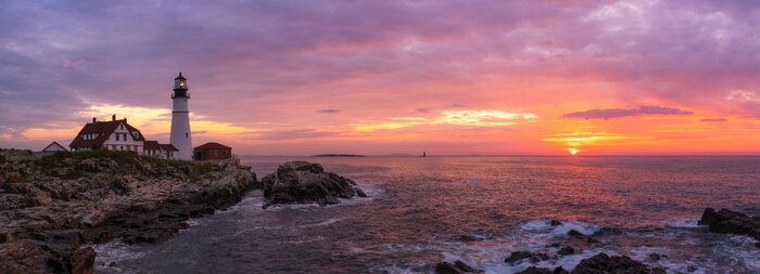 Papier peint  Panorama phare de Portland Head au lever du soleil à Cape Elizabeth, Maine