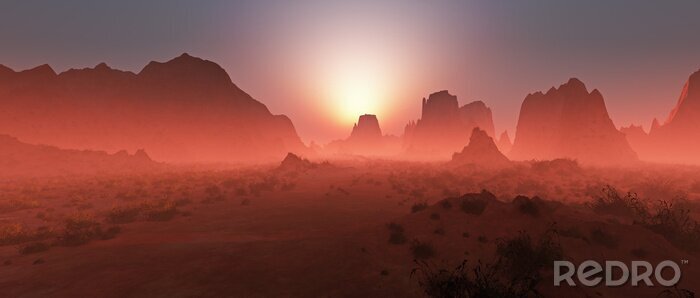 Papier peint  Panorama rose du soleil couchant