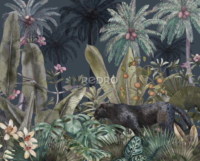 Papier peint  Panthère noire dans la jungle tropicale