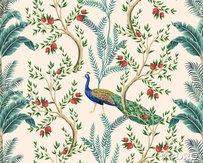 Papier peint  Paons, grenades et palmiers