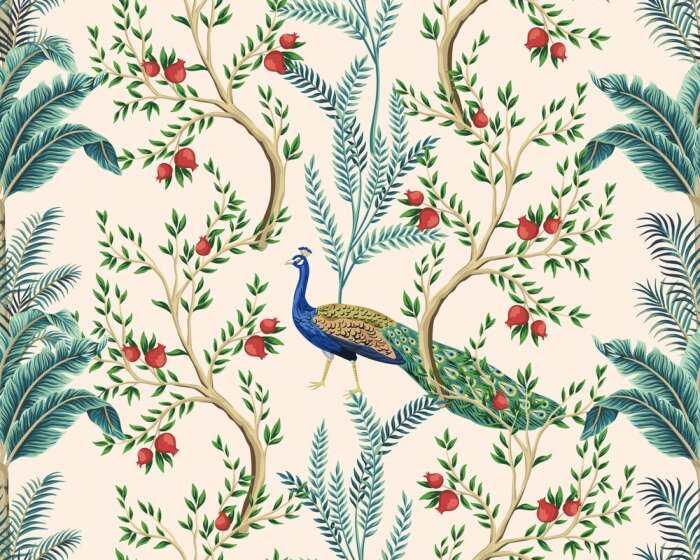 Papier peint  Paons, grenades et palmiers