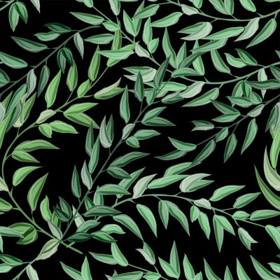 Papier peint  Papier peint de plage joyeux modèle sans couture de tropical vert foncé feuilles de palmiers et de fleurs oiseau de paradis (strelitzia) plumeria sur un fond jaune clair