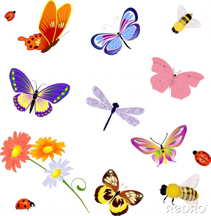 Papier peint  papillon insectes de coccinelle d'abeille