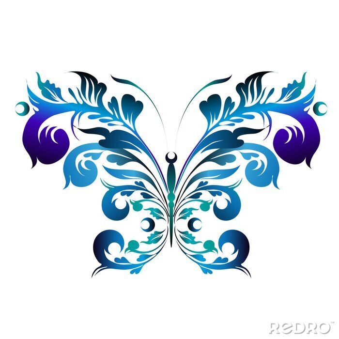 Papier peint  Papillon ornemental bleu