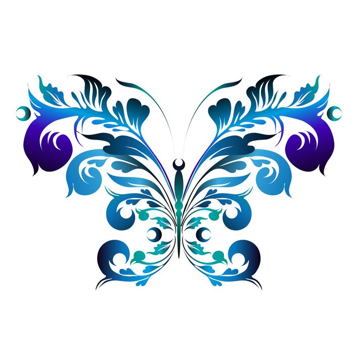 Papier peint  Papillon ornemental bleu