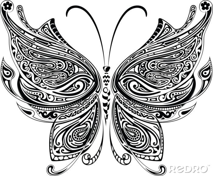 Papier peint  Papillon ornemental noir et blanc