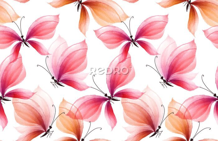 Papier peint  Papillons aquarellés sur un fond blanc