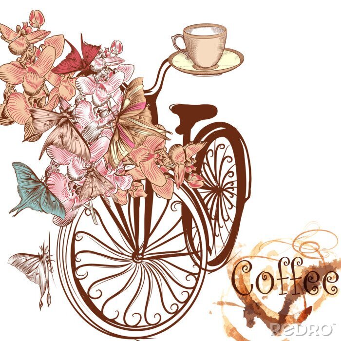Papier peint  Papillons colorés et vélo