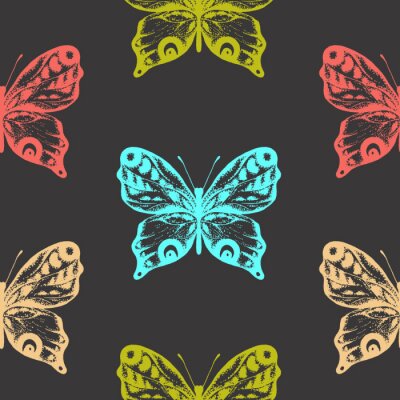 Papier peint  Papillons colorés sur fond sombre