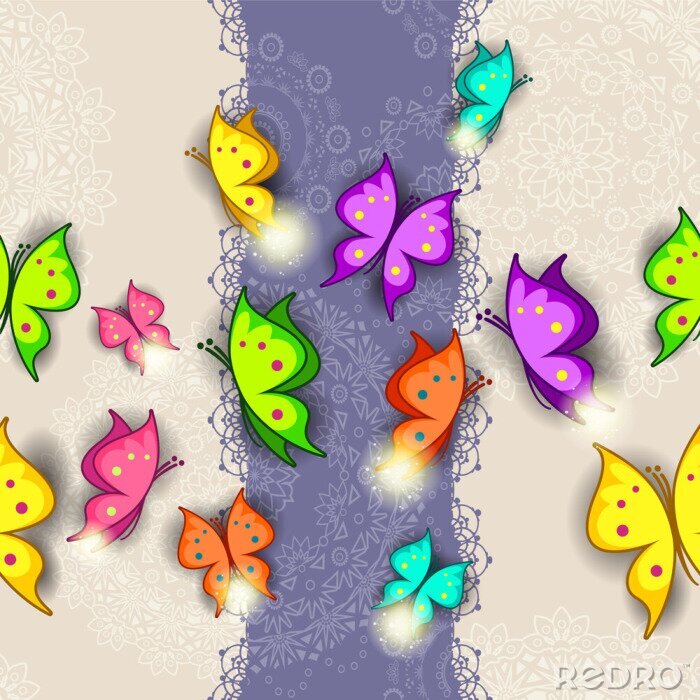 Papier peint  Papillons colorés sur un fond dynamique
