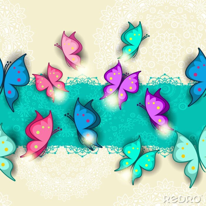 Papier peint  Papillons colorés sur une blande bleue