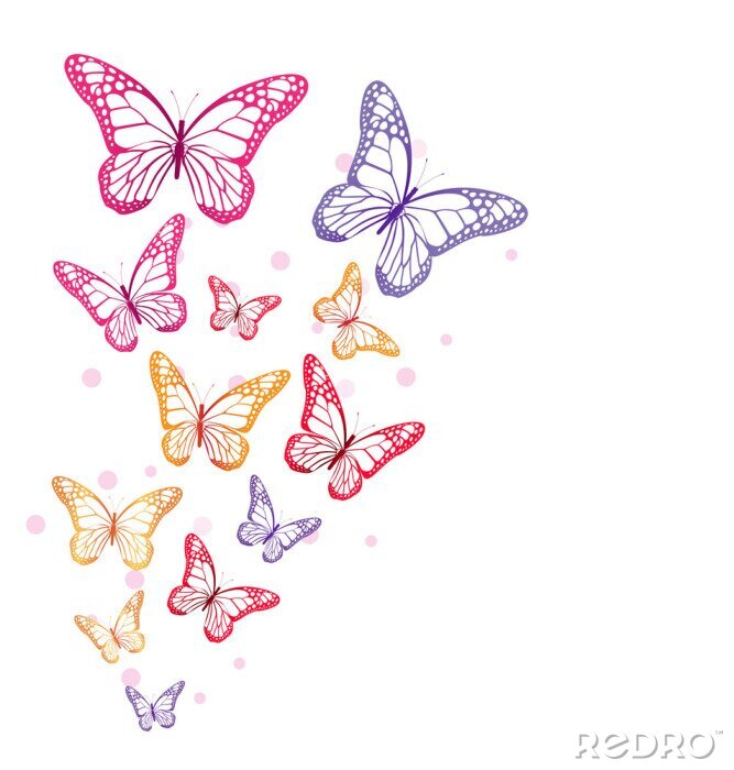 Papier peint  Papillons dispersés sur fond blanc