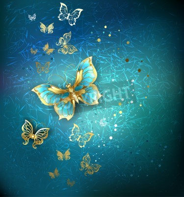 Papier peint  Papillons dorés