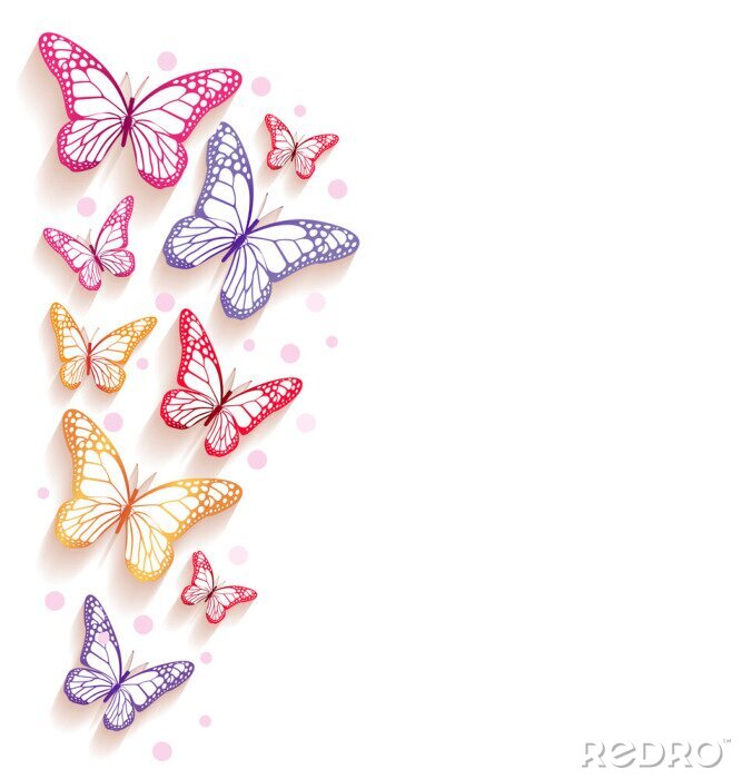 Papier peint  Papillons et petits points sur fond clair