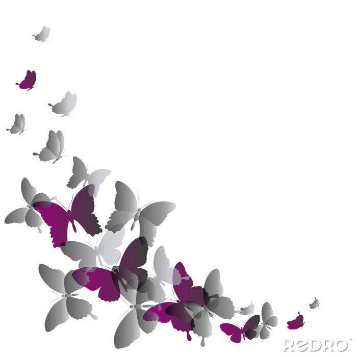 Papier peint  Papillons gris et mauves en mouvement