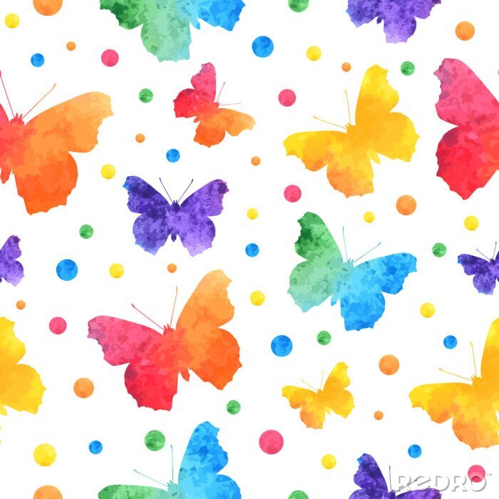 Papier peint  Papillons multicolores peints à l'aquarelle