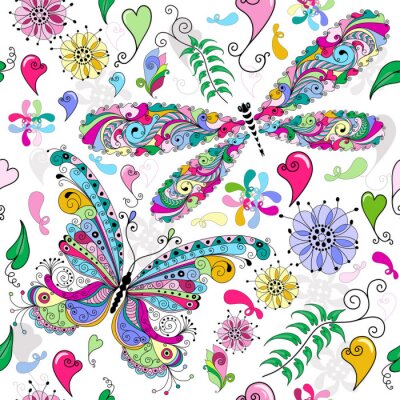 Papier peint  Papillons ornementaux colorés