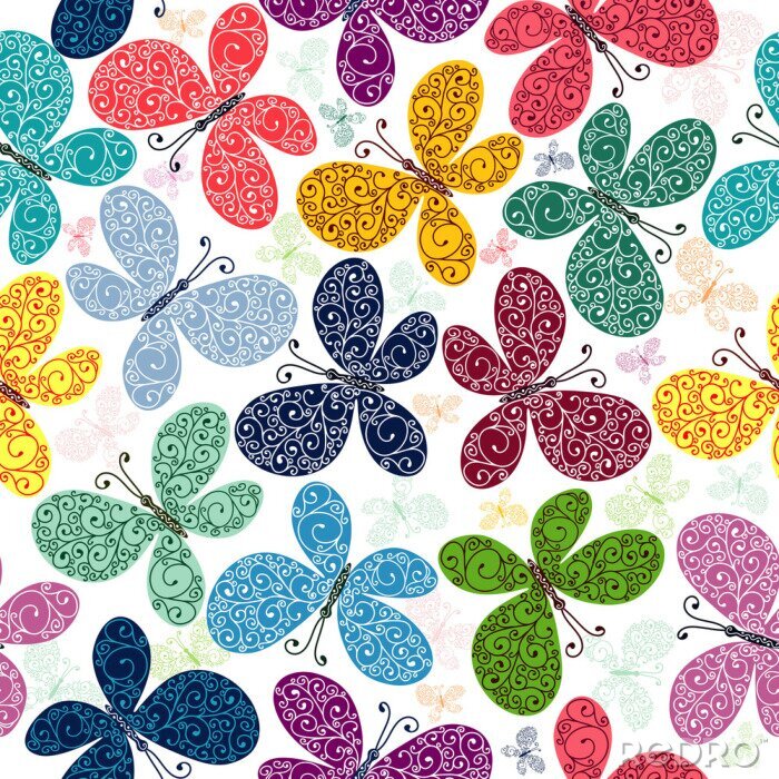 Papier peint  Papillons ornementaux colorés