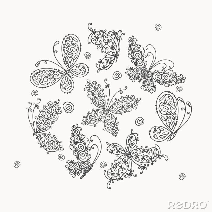 Papier peint  Papillons ornementaux monochromes
