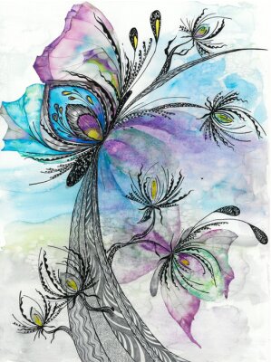 Papier peint  Papillons pastel sur une branche