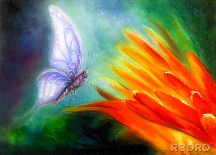 Papier peint  Papillons peints sur les feuilles