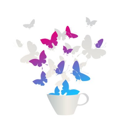 Papier peint  Papillons sortant d'un bol