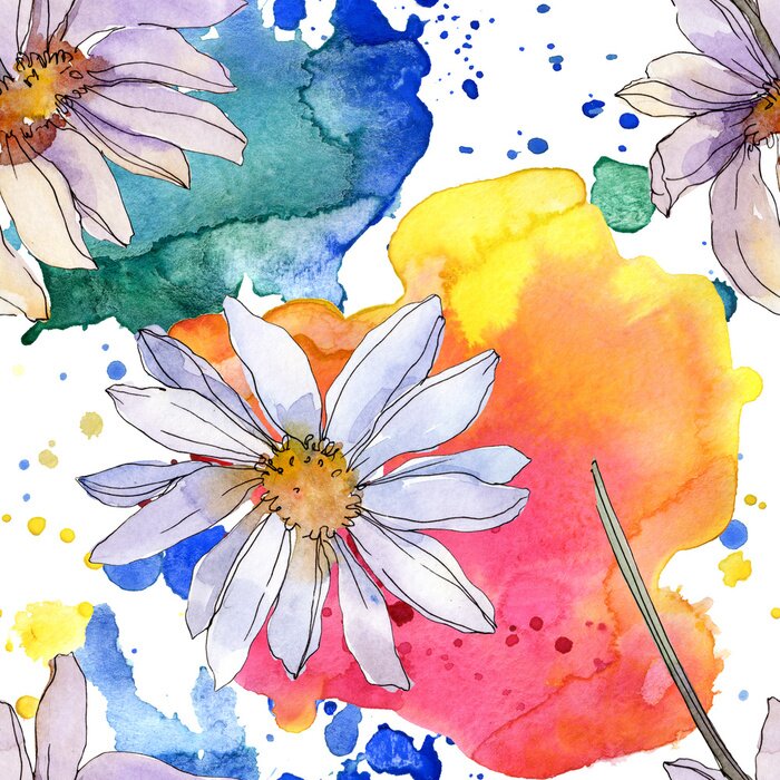 Papier peint  Pâquerettes et taches de couleur