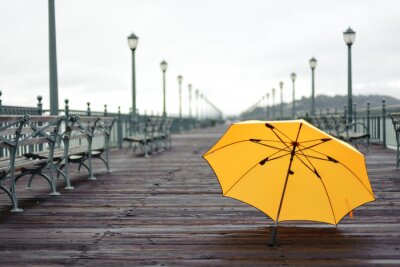 Papier peint  Parapluie jaune au milieu des lampadaires