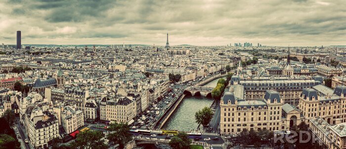 Papier peint  Paris, France panorama avec la Tour Eiffel, la Seine et les ponts. Cru