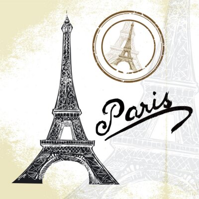 Papier peint  Paris la Tour Eiffel sur une texture vieillie