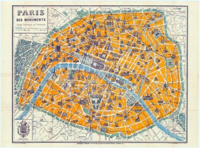 Papier peint  Paris sur une carte ancienne