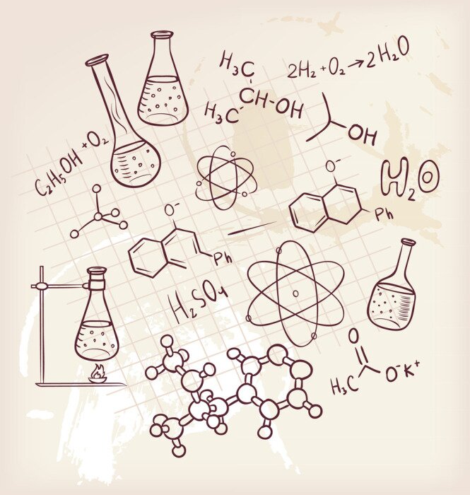 Papier peint  Particules et formules chimiques dans un style vintage